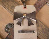 Leather Brown Hair Bow Barrette Set with Swarovski Crystal and Two Mini Bow Clips