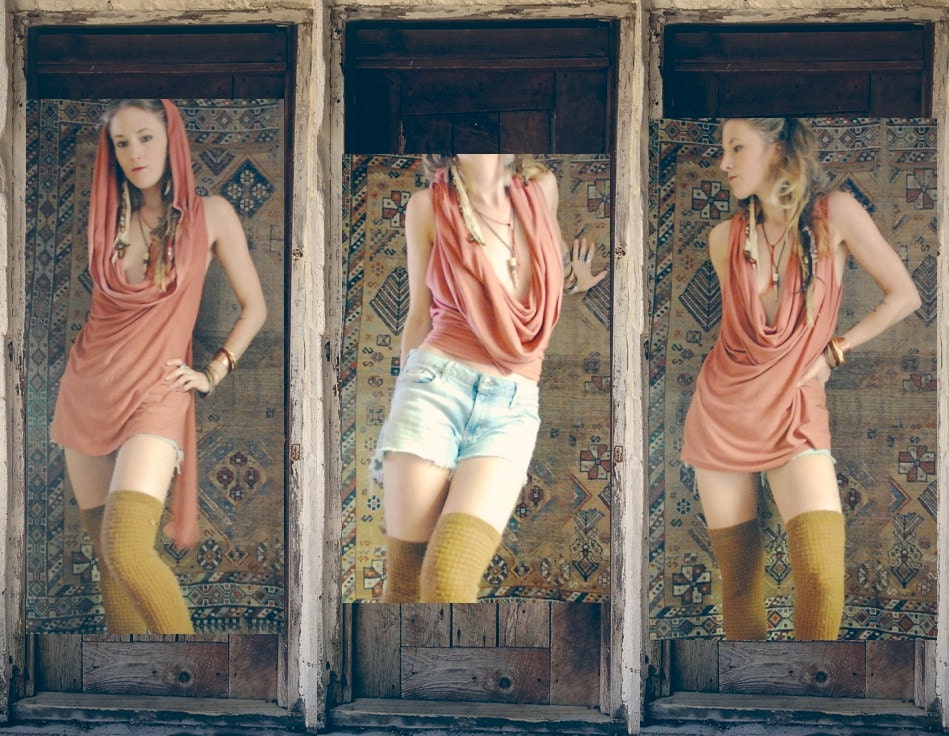 gypsy tudong. hooded cowl tunic. organic bamboo hemp blend. choose your hand dyed color. 'made to order'