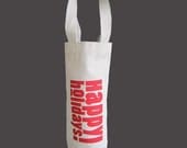 SALE - Happy Holidays Canvas Reusable Wine Bag - Red