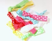 Polka Dot & Solid Hair Tie Ponytails (12) Fabric Hair Tie Grab Bag - Summer Hair Tie Bracelets - Polka Dot Hair Elastics - Soft Hair Bands