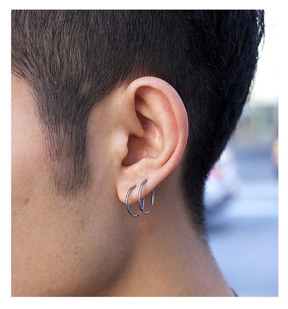 Fashion Men's Earrings. Unisex Hoop Earrings. Black Hoops for men. Mens Jewelry. Delicate Jewelry