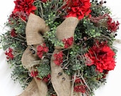 Everyday Front Door Wreath, Boxwood & Wild Flowers, Great Outdoor Wreath, Country Wreath, Primitive Wreath -- FREE SHIPPING