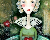 For ever lost ORIGINAL PAINTING Mixed media Whimsical Queen Marie-antoinette