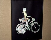 Bicycle Girl Handcut from Vintage City Map of your Choice Paper Art Framed 8x10