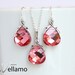 Sparkly pink Swarovski jewelry set with earrings and necklace, sterling silver, valentine, Swarovski