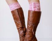 Pink Lace Boot Cuffs Faux Leg Warmer Boot Socks Lace with Sequins Ruffles the MiNi Original Three Bird Nest Designs