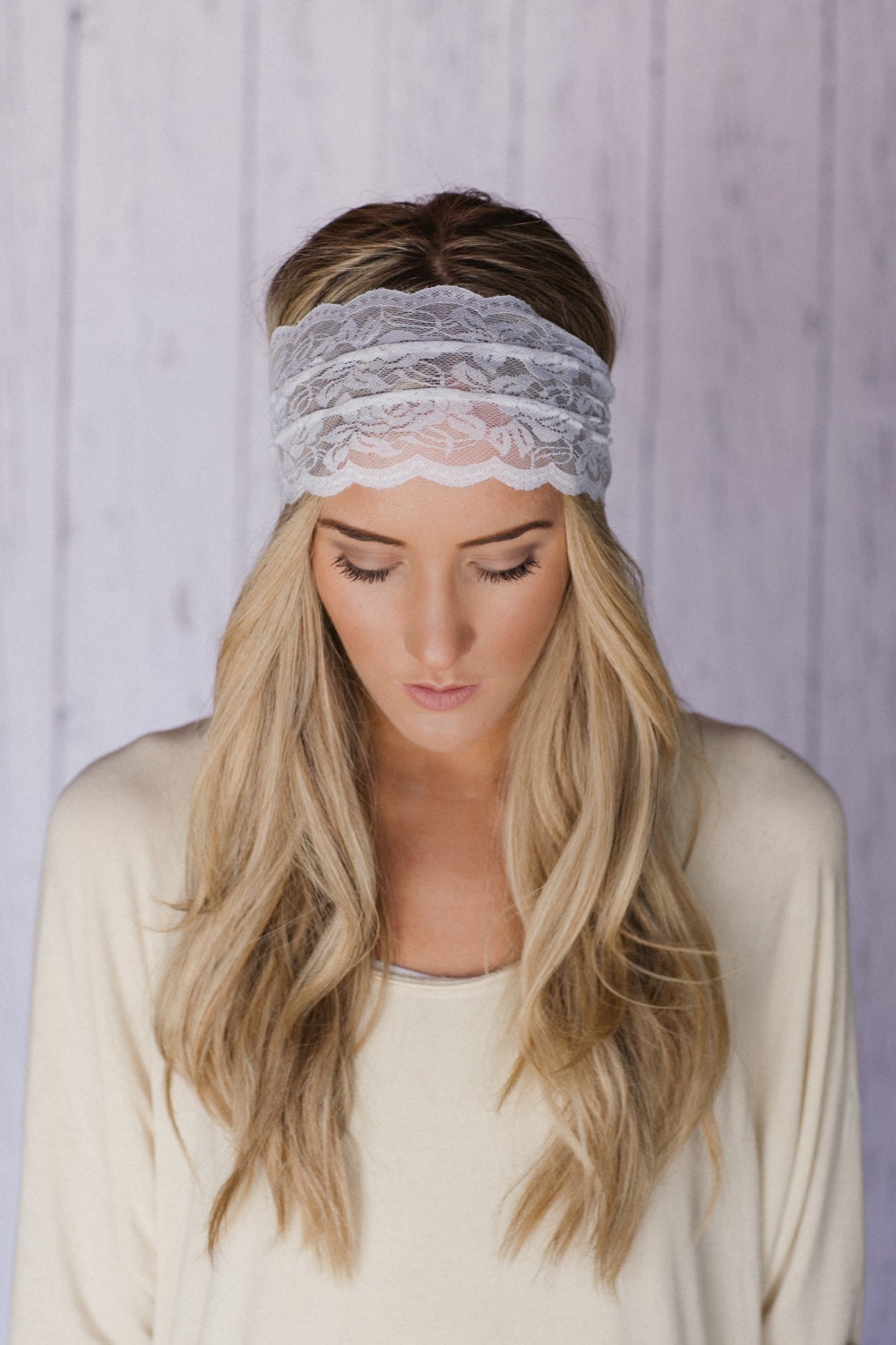 White Sheer Lace Headband with Tapered Cut and Scalloped Edge - Sheer Simplicity Headband