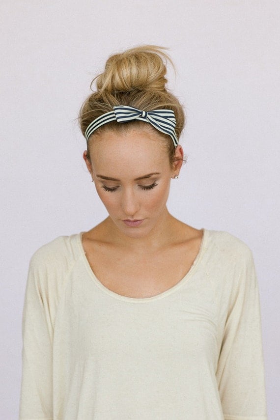 Striped Bow Headband Stretchy Thin Fabric Bow Hair Band in Striped Elastic Women's Fashion Hair Accessories (Black White Stripe)