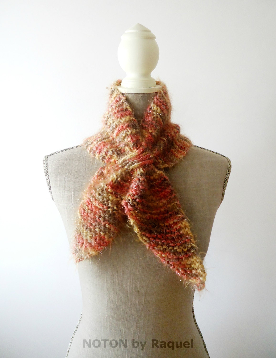 Orange Merged Knit Cowl, women's dappled neck warmer, shiny winter cowl, knitted scarflette in pastel colors, gifts for her