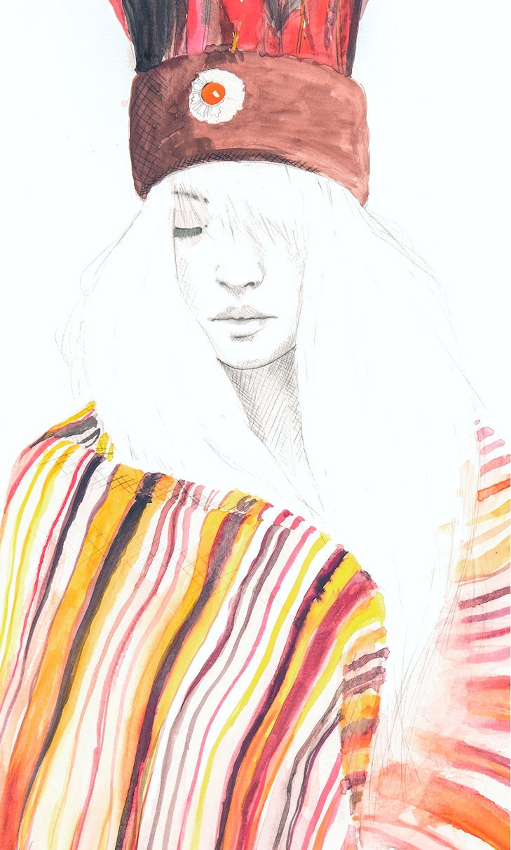 Giclee Print // A4 // 12''x8'' // tribal boho illustration // portrait // colour in sepia town