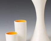 Small White Satin Matte and Orange Ceramic Sake Cups / Ceramic Shot Glasses Simple, Modern and Bright White Cup Set -ready to ship