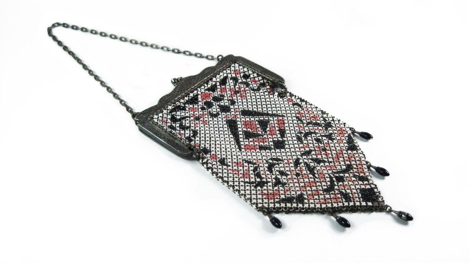 Vintage Mandalian Painted Metal Mesh Art Deco Handbag