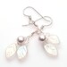 White dangle earrings, beaded earrings, leaf earrings, floral earrings