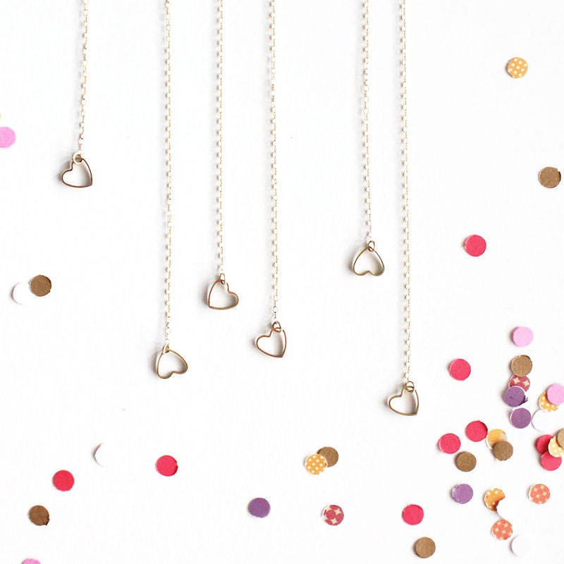 Gold Heart Lariat Necklace / sexy & sweet long 14k gold-fill chain, brass heart charms / simple pretty jewelry
