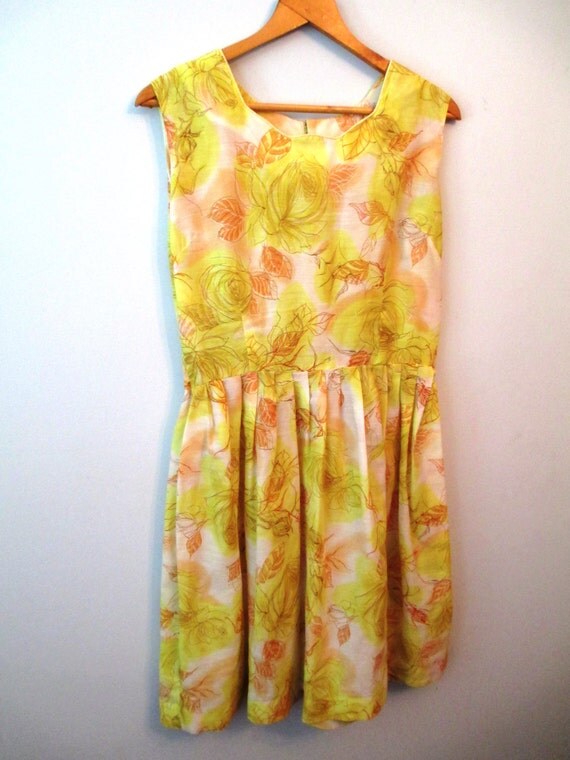 Beautiful 1960s sundress Yellow floral tea by CrocusVintage