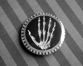 Handmade badge/pinback button - Victorian illustration - Skeleton hand