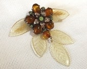 Vintage Brooch, Celluloid, Flower Dangle, Victorian, Rhinestone, Sash Pin, Wedding