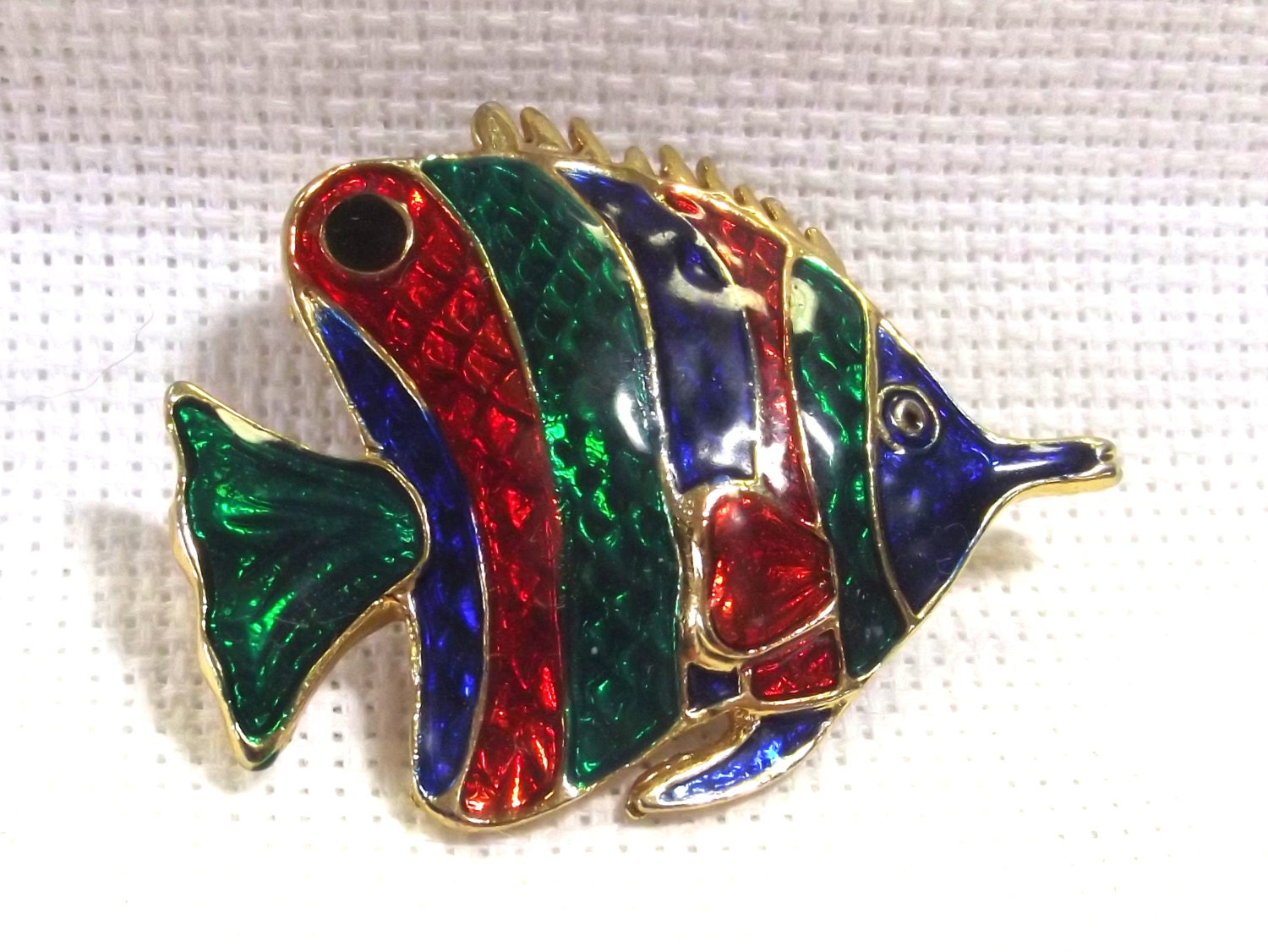 Vintage Jewelry, Enamel Brooch, Fish Pin, Designer Stamped, Great Condition
