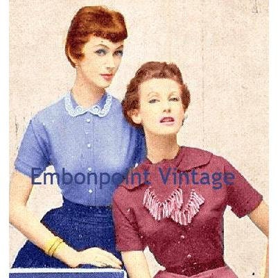 Plus Size (or any size) Vintage 1949 Blouse Sewing Pattern - PDF - Pattern No 46 47 Erma