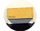 Yellow Foldover Clutch Unique Upcycled Bag with Floral and White Faux Leather Vinyl
