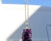 Gold Plated Amethyst Cluster Pendant Necklace