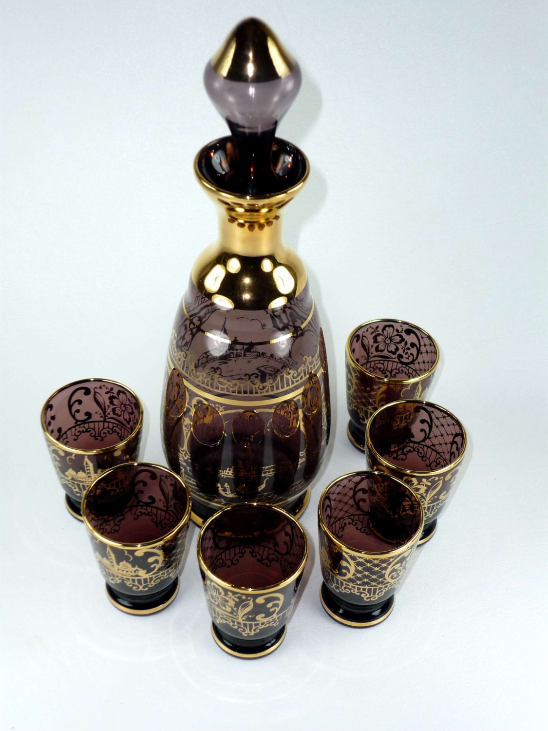 Vintage Decanter Cordial Set with 6 Shot Glasses by ChromaticWit