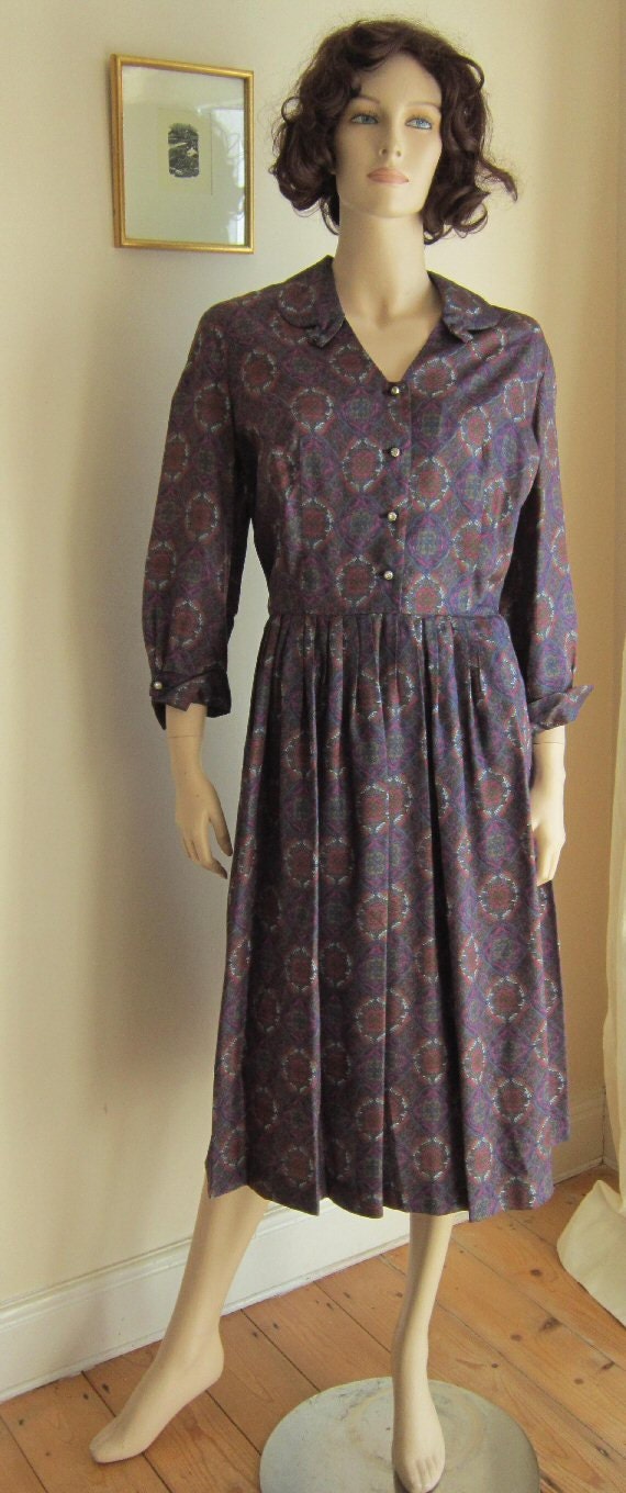 50s Town and Country dress pleated full skirt changeable neckline Bust 42 PLUS SIZE