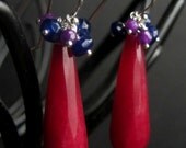 Mixed Berry - Ruby, Sapphire, and Violet Jade Teardrop and Cluster Earrings