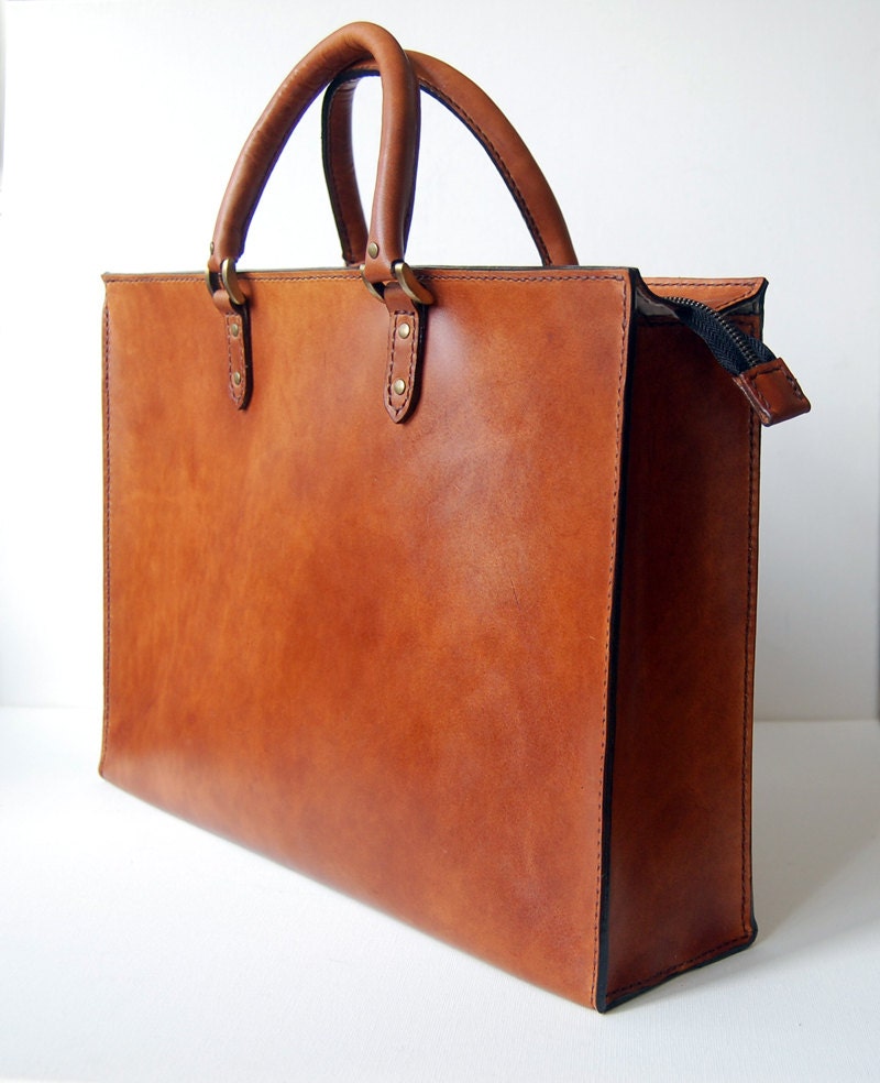 Handmade Cognac Leather Briefcase No. 1
