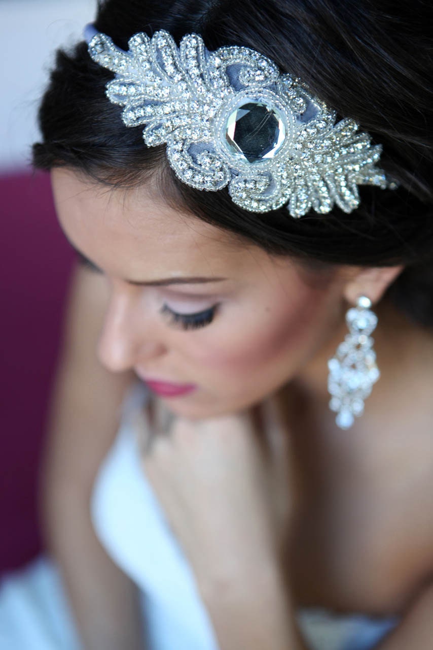 Large Rhinestone Scroll Headband