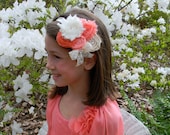 Fabric Flower Head band, Couture Flower Hair Clip in Coral, Ivory, Peach, Cream Girls, Women, Baby, Toddler hair accessories