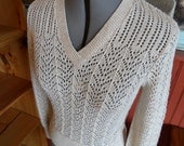 Vintage womens loose KNIT see through, peek a boo, sheer SUMMER sweater PULLOVER pointelle, v neck, crocheted