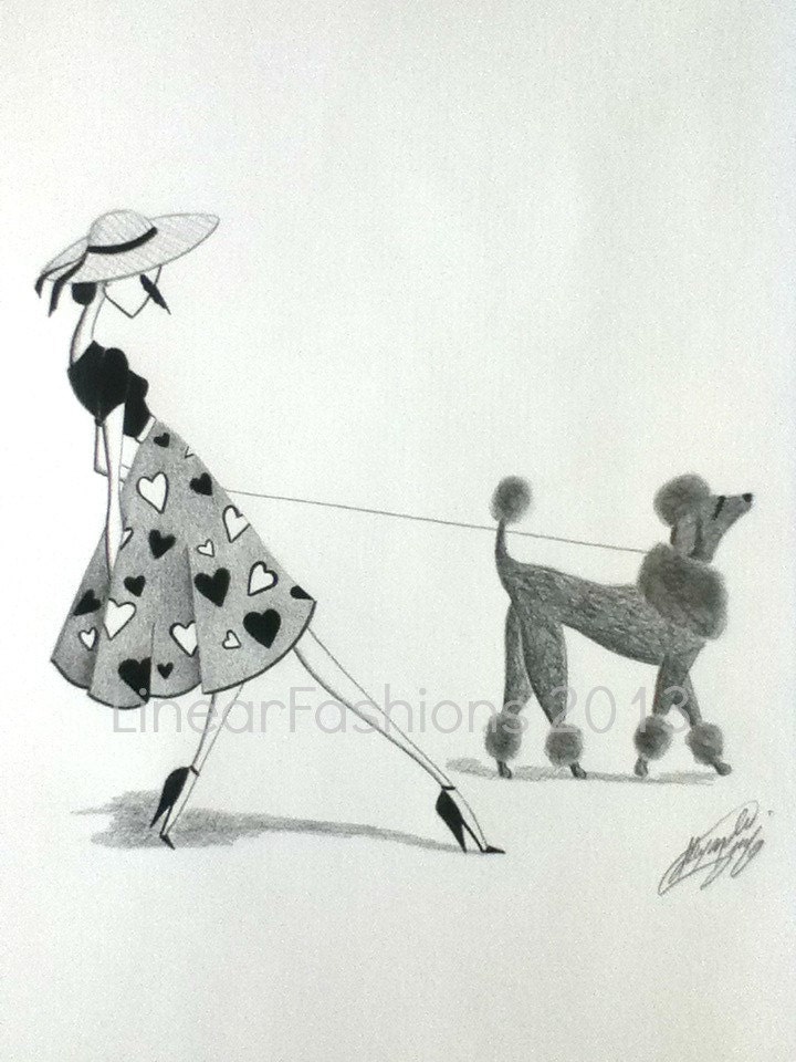 Fashion Illustration 1950s Heart Art Decor or Gift