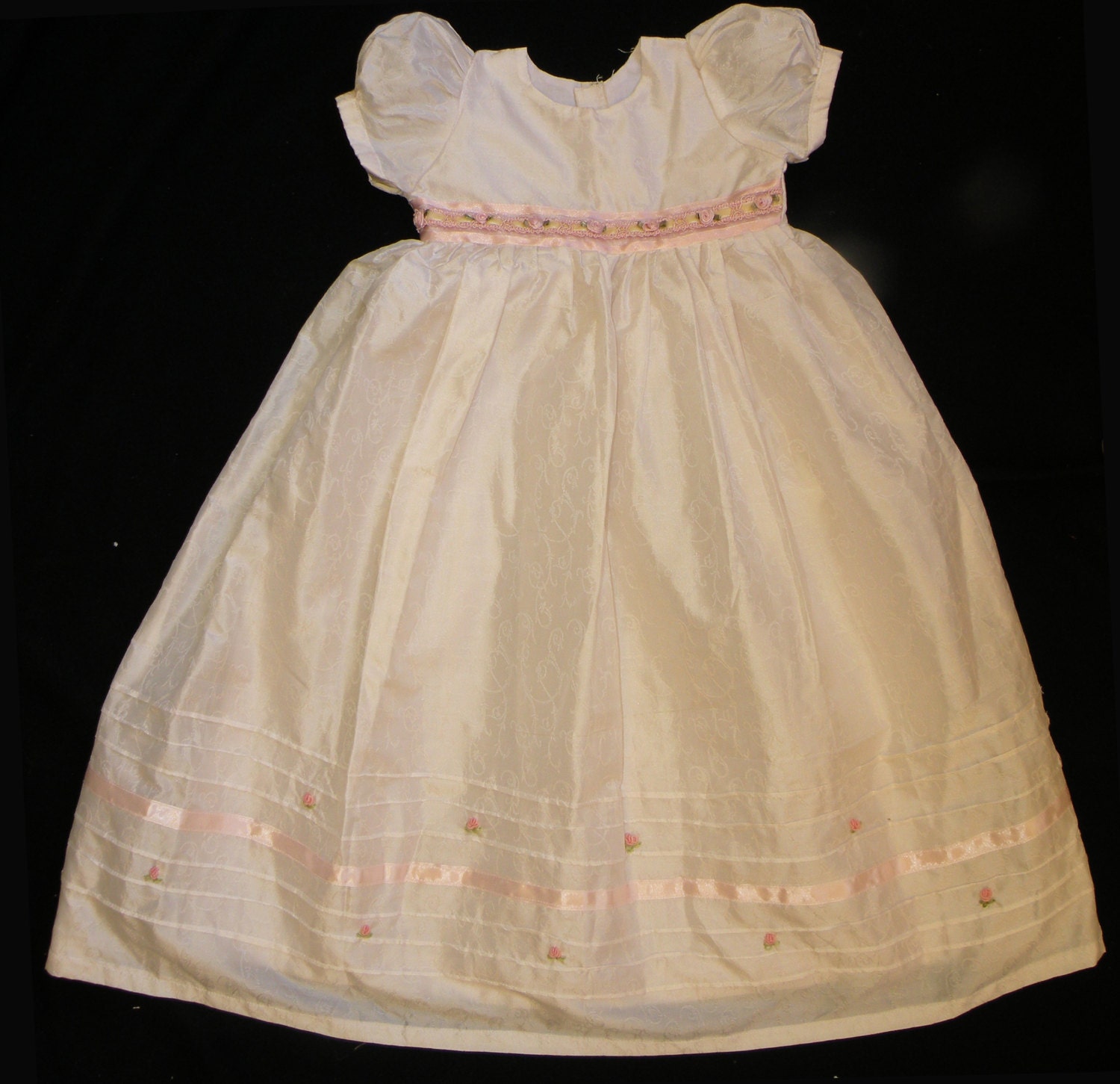 HIGH QUALITY Silk Christening, Christening Gown, Christening Dress, Blessing Gown, with Ribbon Embroidered Lace and Bonnet 6 MONTHS