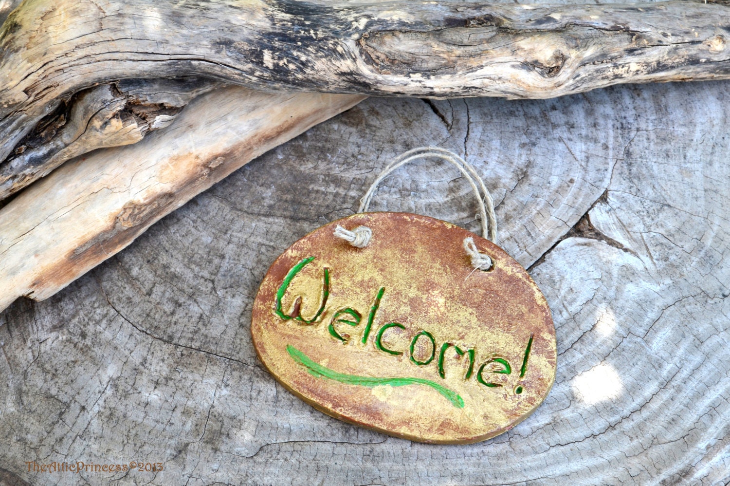 Welcome clay sign, spring home decoration