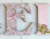 Pink and Green Elephant Nursery - 6" Personalized Childrens Wood Letters (Can customize to any color scheme and theme)