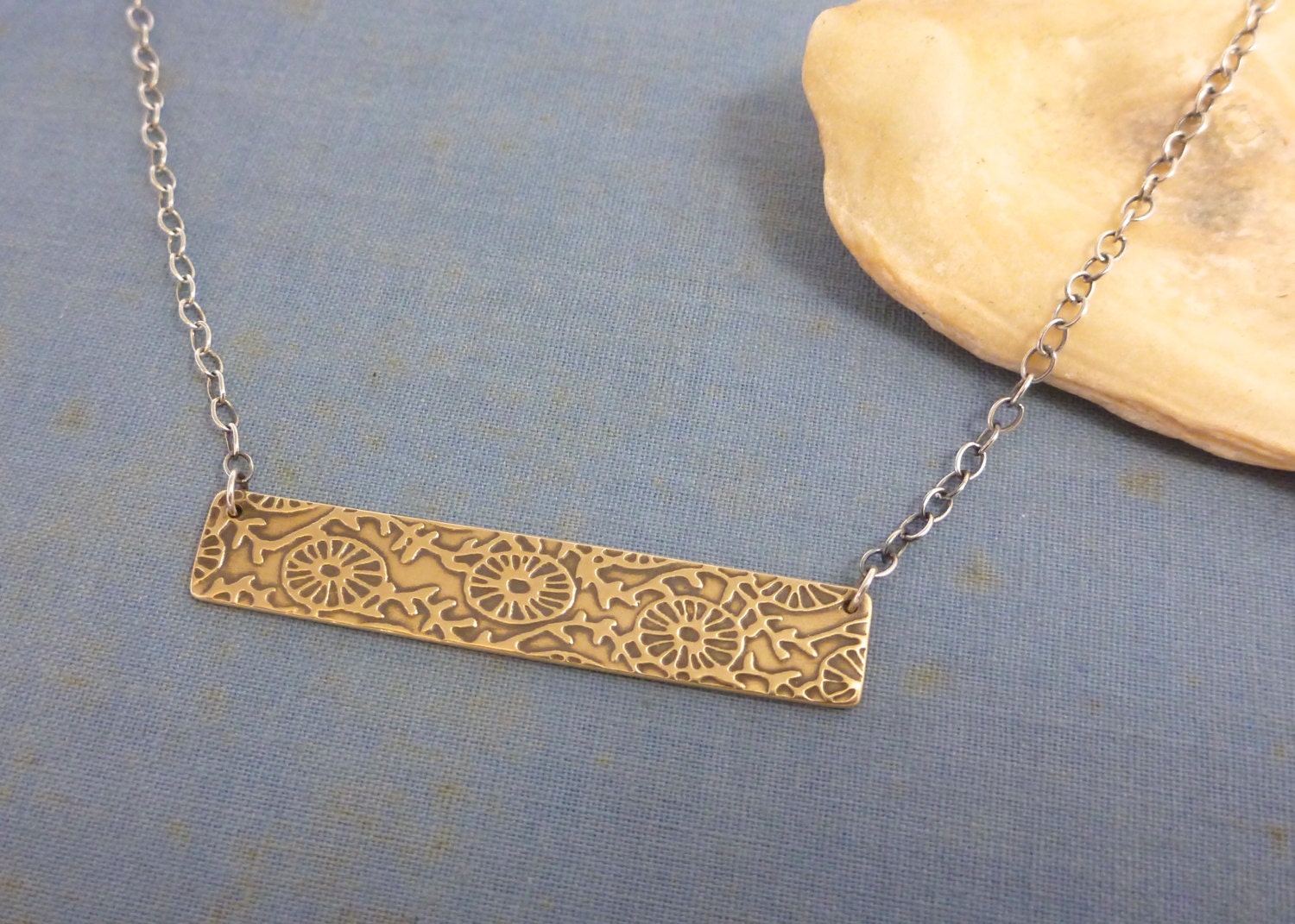 brass Coral and Me necklace - tide pool - beach jewelry - ocean necklace - brass charm - sterling silver chain
