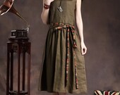 Long Pleated Linen Dress / Handmade Sundress / Cocktail Formal Dress