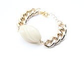 Chunky Chain Bracelet with Grey drop bead - 24k gold plated
