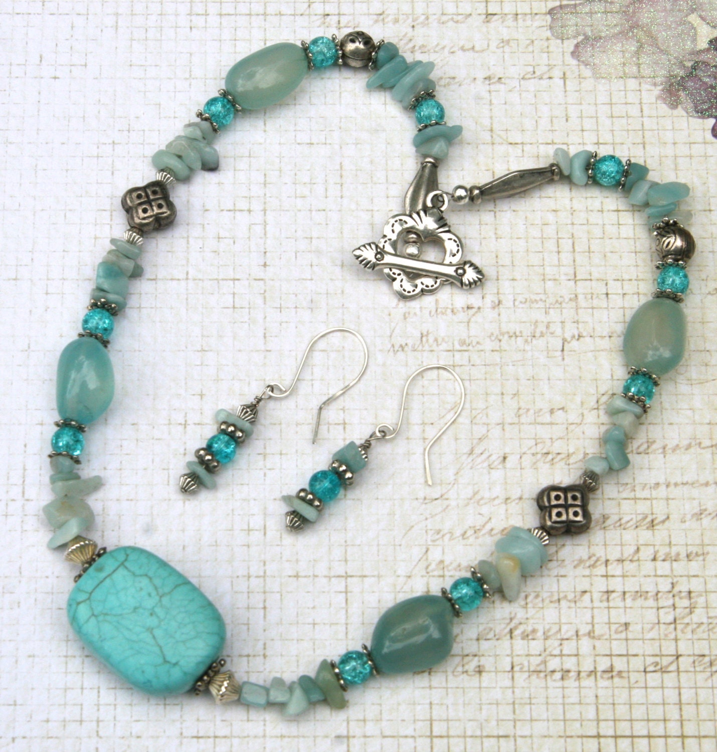 Gemstone Jewelry Sets, Teal, Turquoise, Stone, Silver, Collar, Direct Checkout, Howlite, Summer, Aqua, Chakra, Heart, Ocean, Nautical