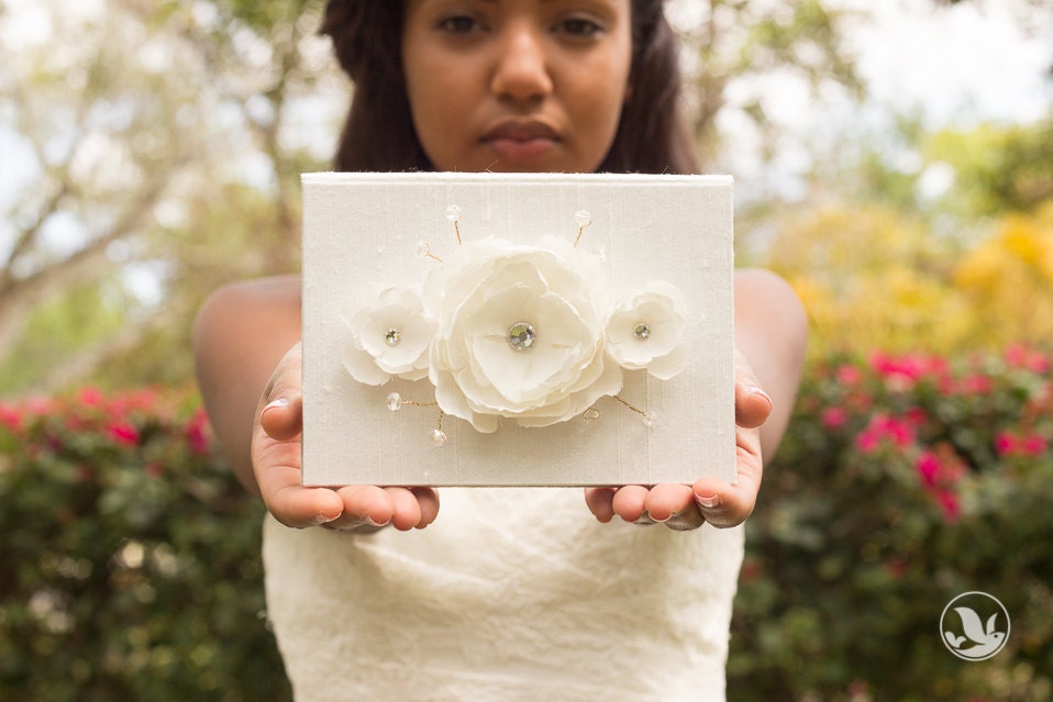 Bridal Vow Book Keepsake - Madeline - Triple Flower Bloom - Silk Vow Folio