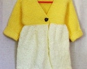 Baby Girl Sweater - Two-tone Yellow Cardigan with Single Button - Size 2T - SilverMapleKnits
