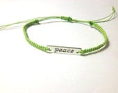 Peace Hemp Bracelet in Lime Green, Grey, Black or Cyan: Adjustable Unisex