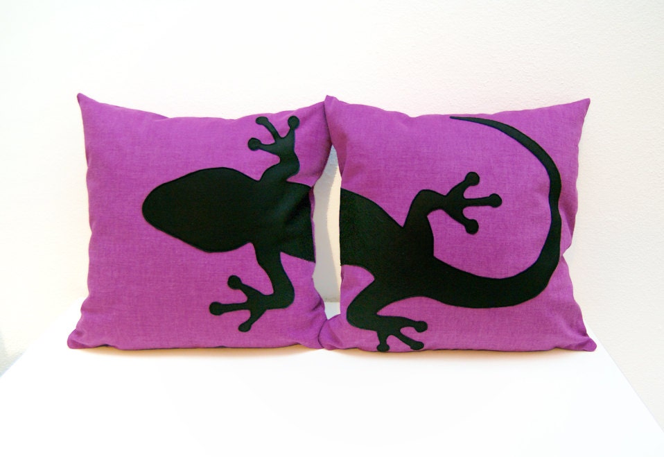 Gecko cushion covers - purple and black - Made to Order