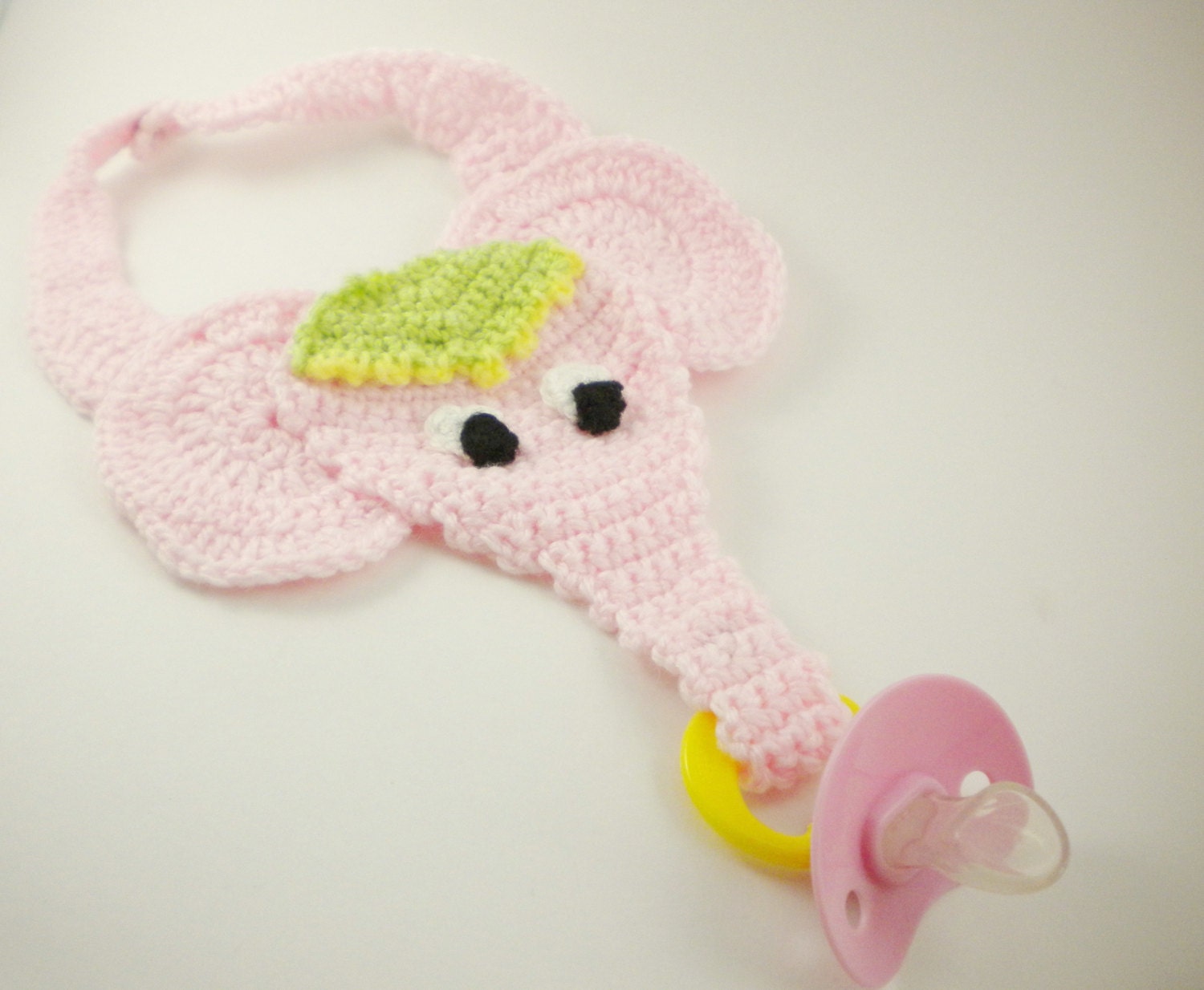 Crochet Circus Elephant Bib and Pacifier Clip for Infants - Pink Circus Elephant - Super Cute Gift for Newborn Babies - Baby Shower Gift