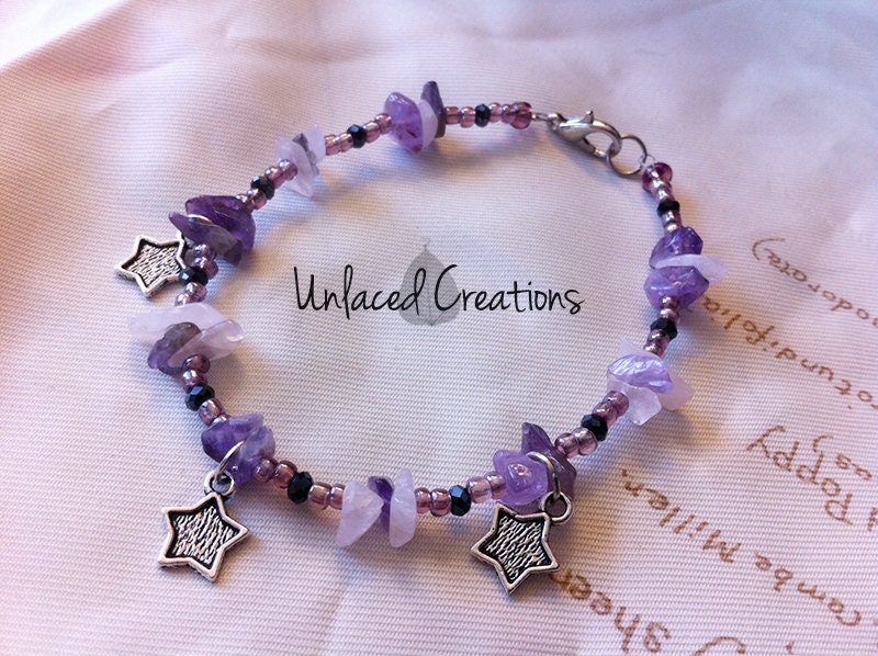 sidra. a beautiful amethyst, rose quartz,  & star charm bracelet.