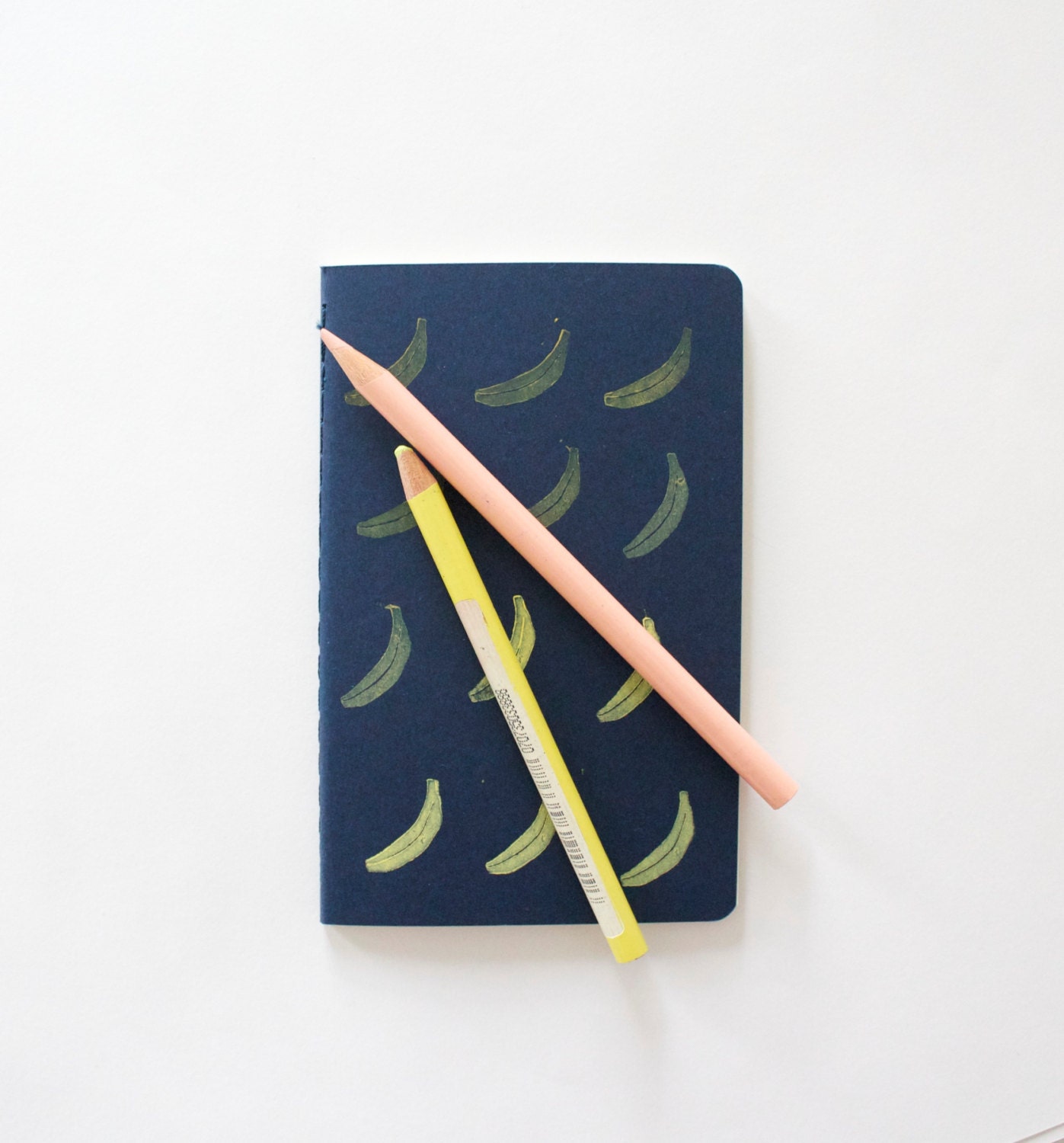 Banana Fade moleskine notebook, art journal, or sketchbook in yellow and navy blue