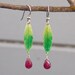 Leaf earrings silver enameled with genuine ruby gemstone briolettes