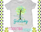 PeRsOnALiZeD Newest Addition to Family Tree in Limes and Blues Bodysuit Onesie COMING HOME Outfit For Little Baby Girls or Boys- Custom