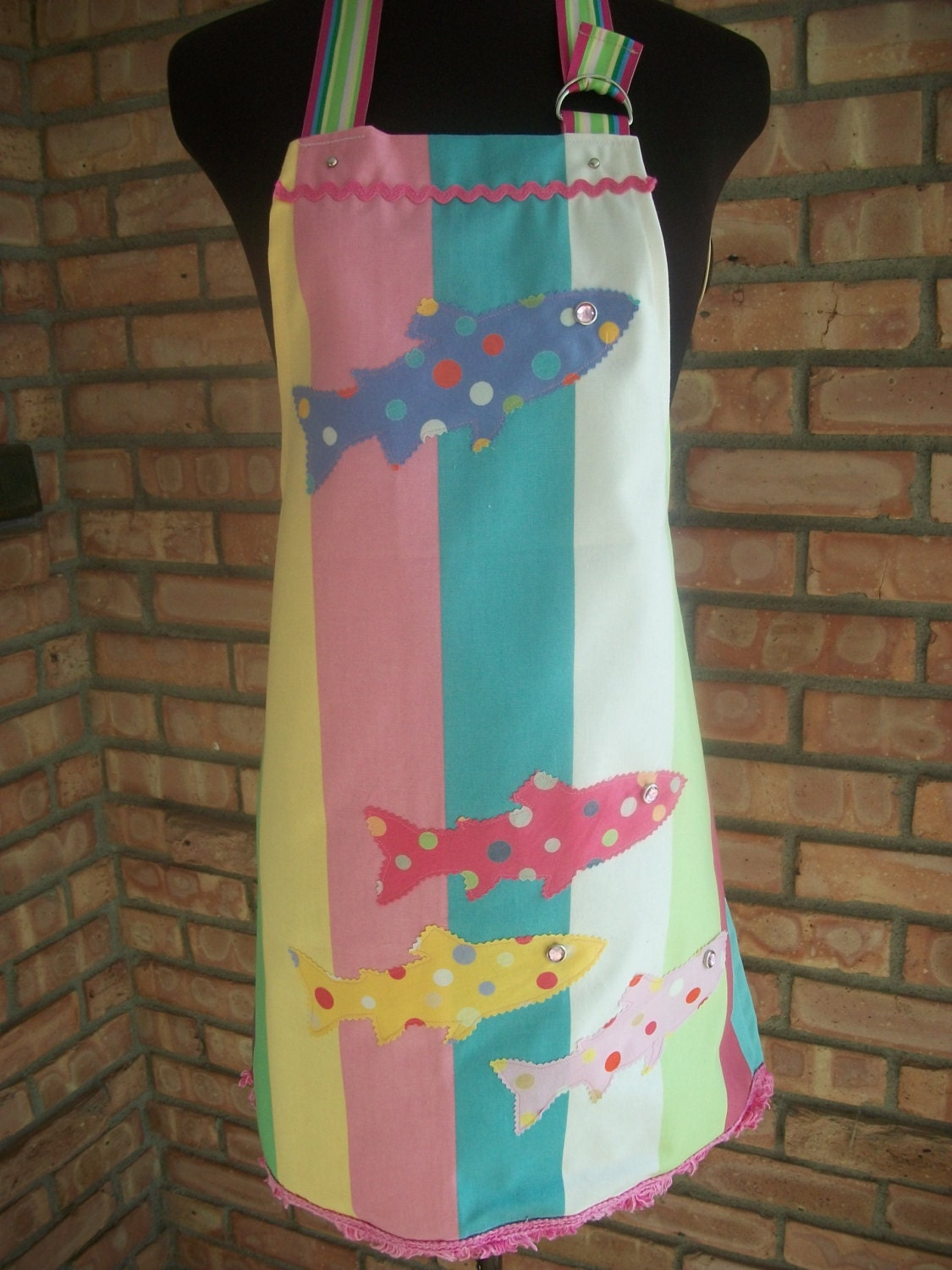 Pastel Fish Apron with Pink Rhinestones